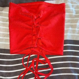 Glitter lace-up cropped tube top